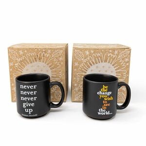 Set of 2 Inspirational Espresso Mugs Black Quote Cups Gift